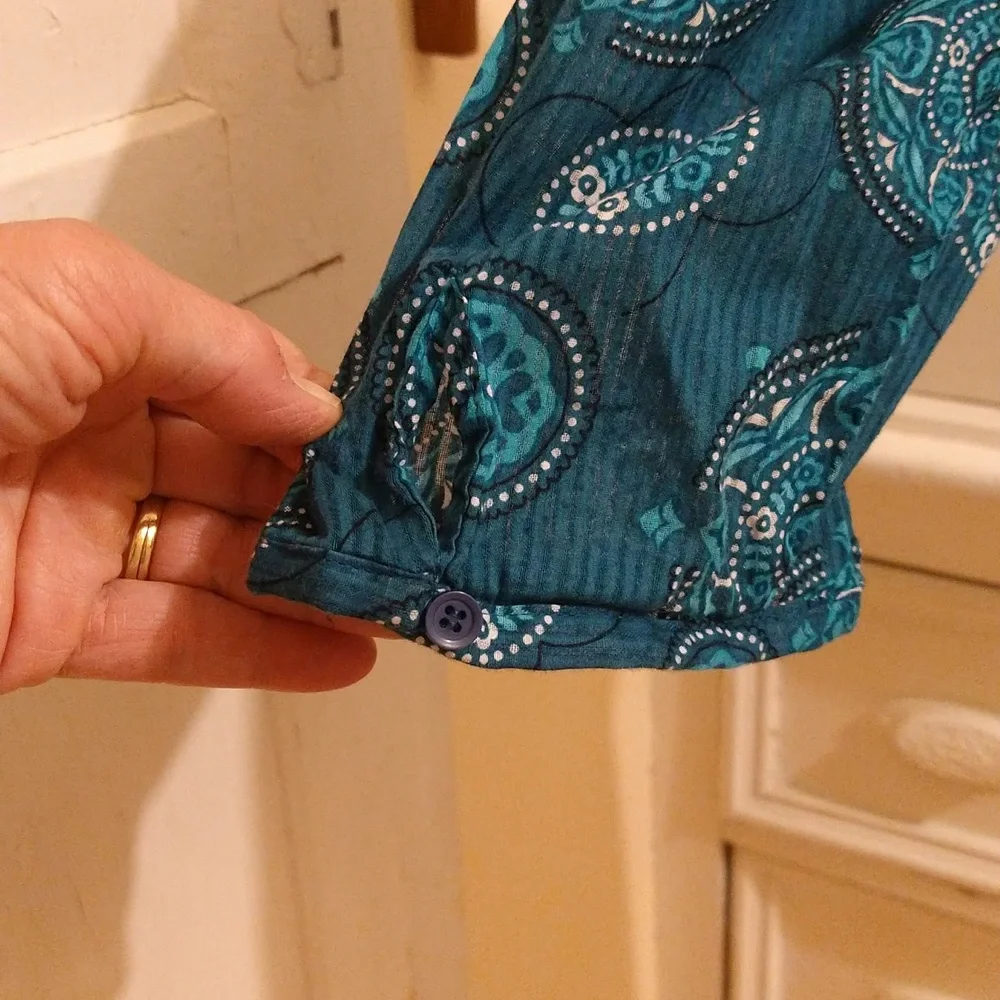 Christopher and Banks turquoise print cotton top Sz XL - Picture 5 of 10